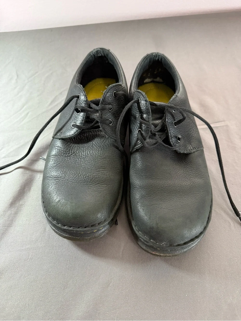 Dr. Martens Black Leather Derby with Yellow Stitching